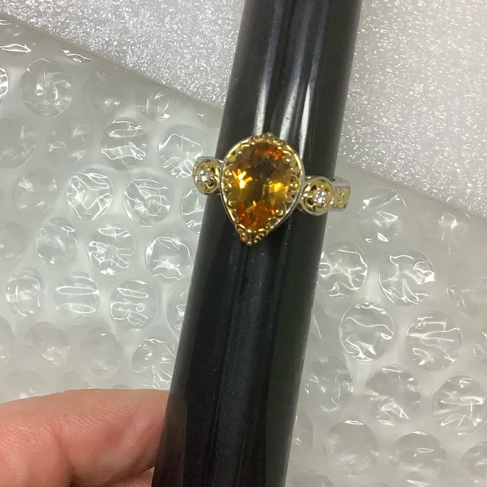 NWOT Citrine gemstone gold over sterling silver cocktail ring size 9